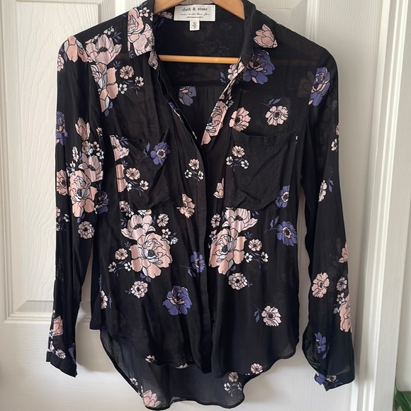 Floral Anthropologie Cloth & Stone Long Sleeve Button Down Blouse Pockets - Picture 2 of 14